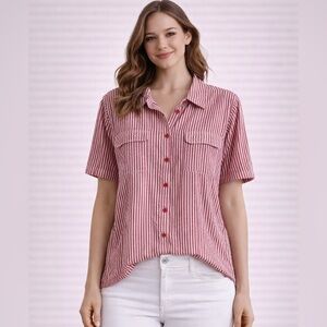 Roaman's Red and White Casual Button Down Shirt